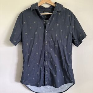 Bonobos Riviera Short Sleeve Men's Shirt Navy Printed Palm Trees Slim Fit Size M